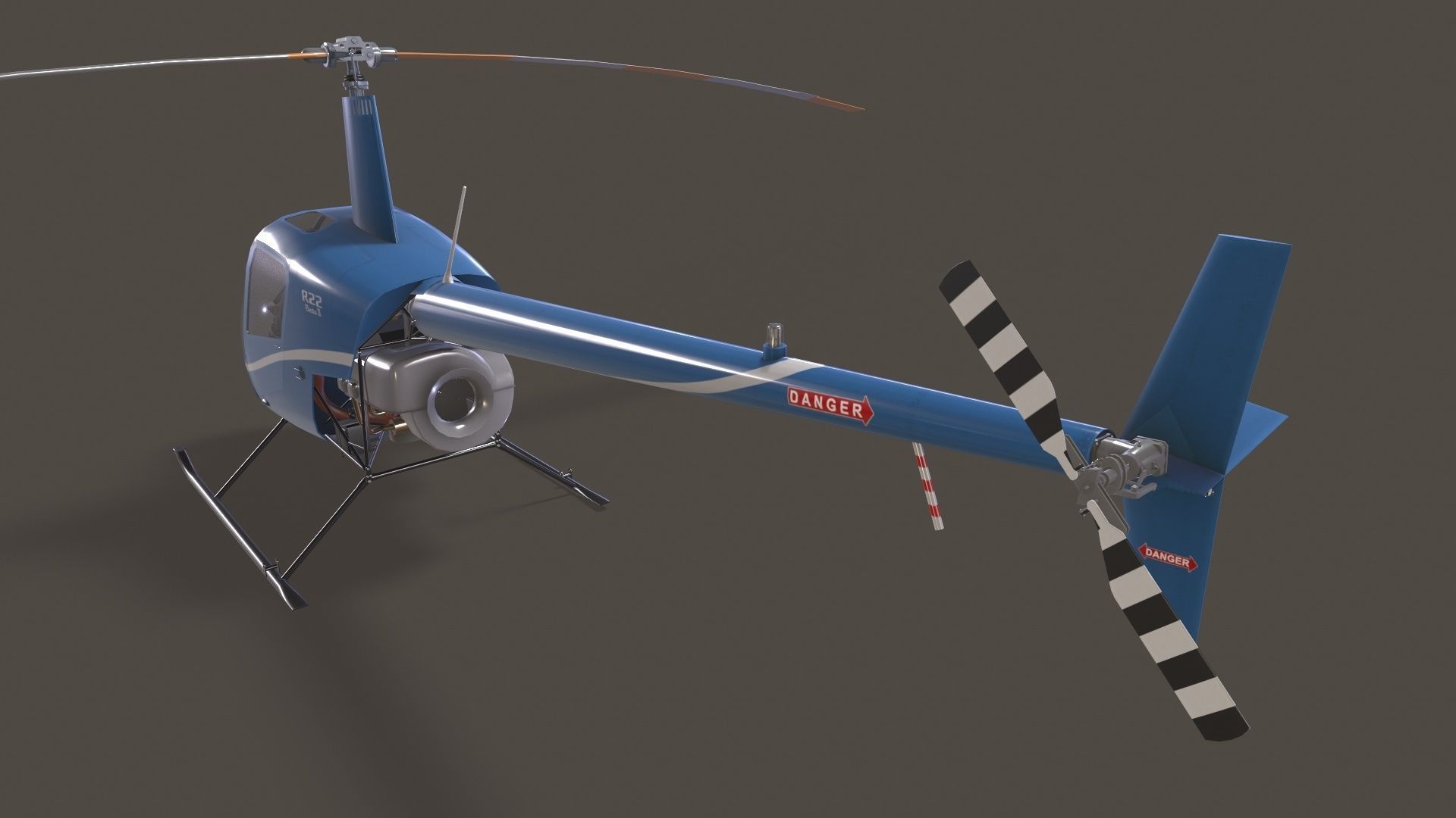 Robinson R22 Blue Complex Animation Low-poly 3D model_3