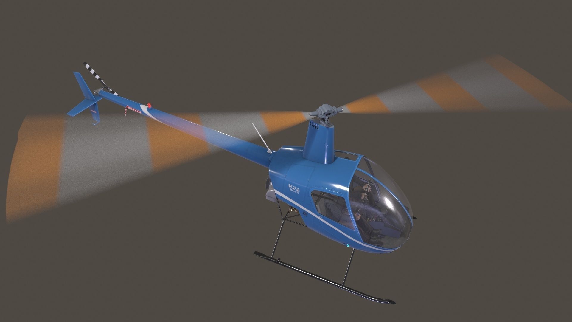 Robinson R22 Blue Complex Animation Low-poly 3D model_6