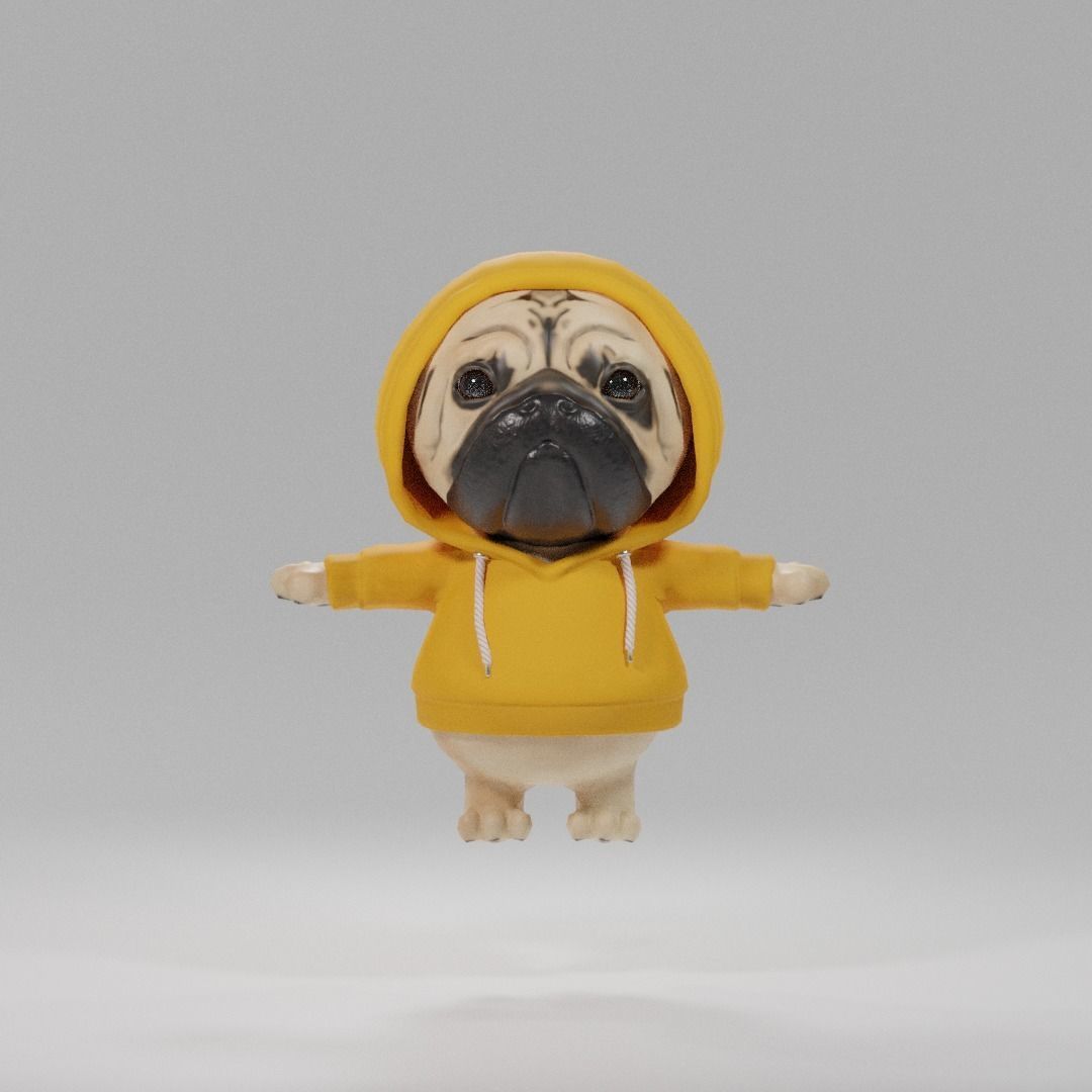 Pug in a hoodie Low-poly 3D model_2