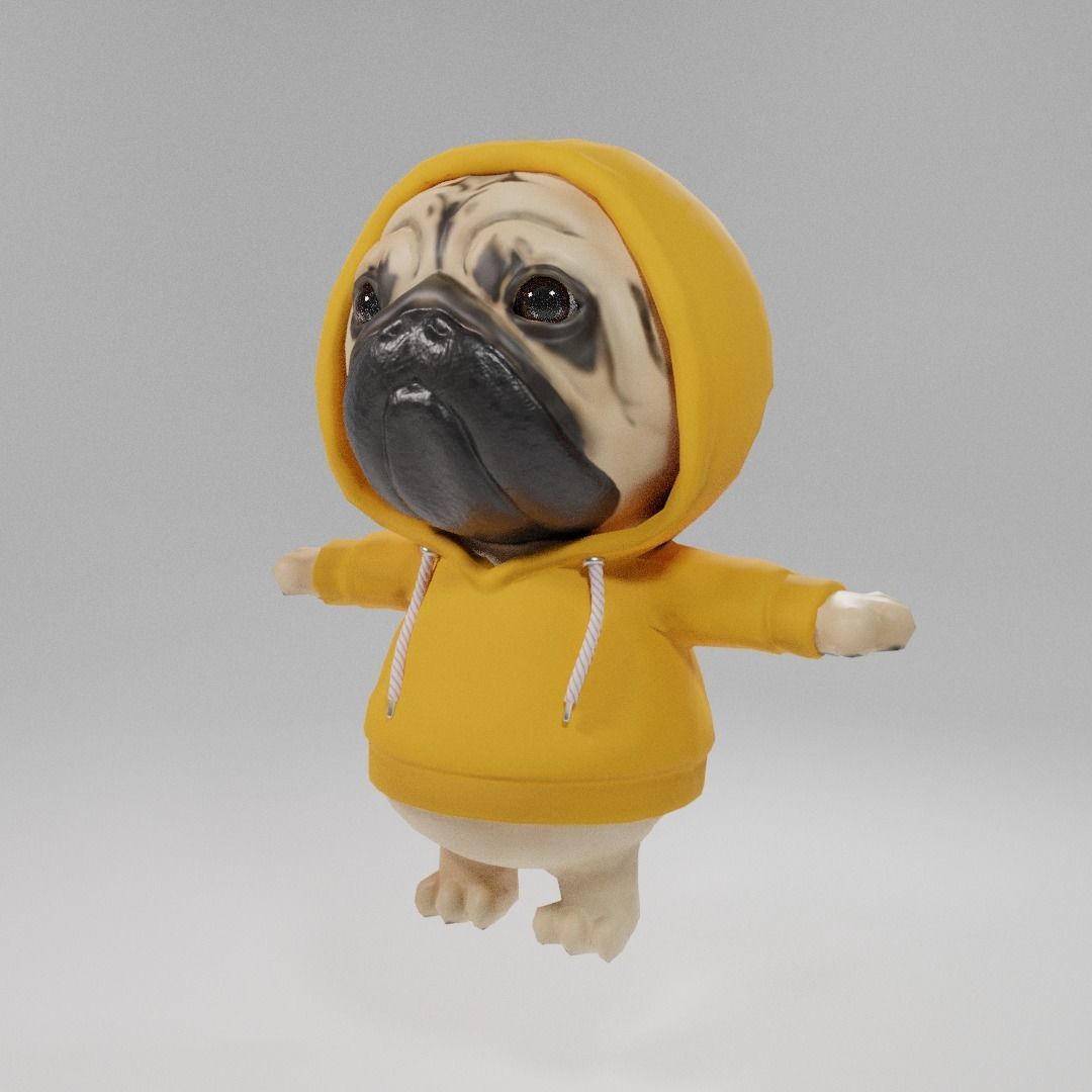 Pug in a hoodie Low-poly 3D model_1