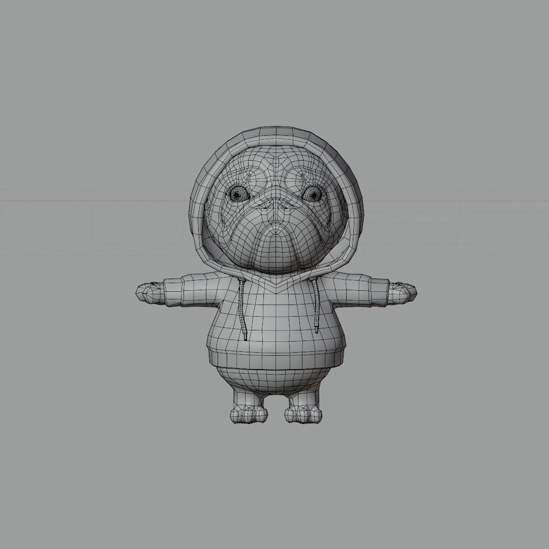 Pug in a hoodie Low-poly 3D model_9