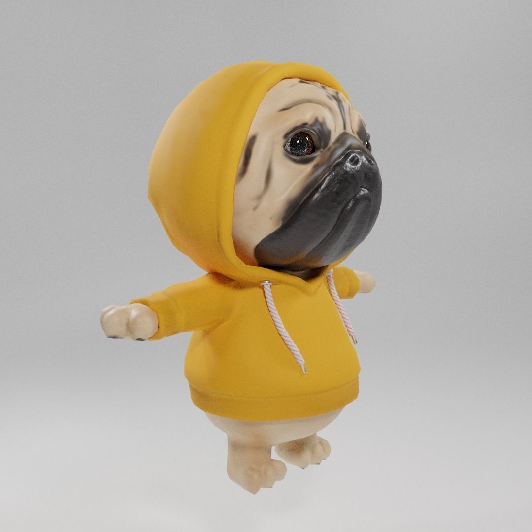Pug in a hoodie Low-poly 3D model_0