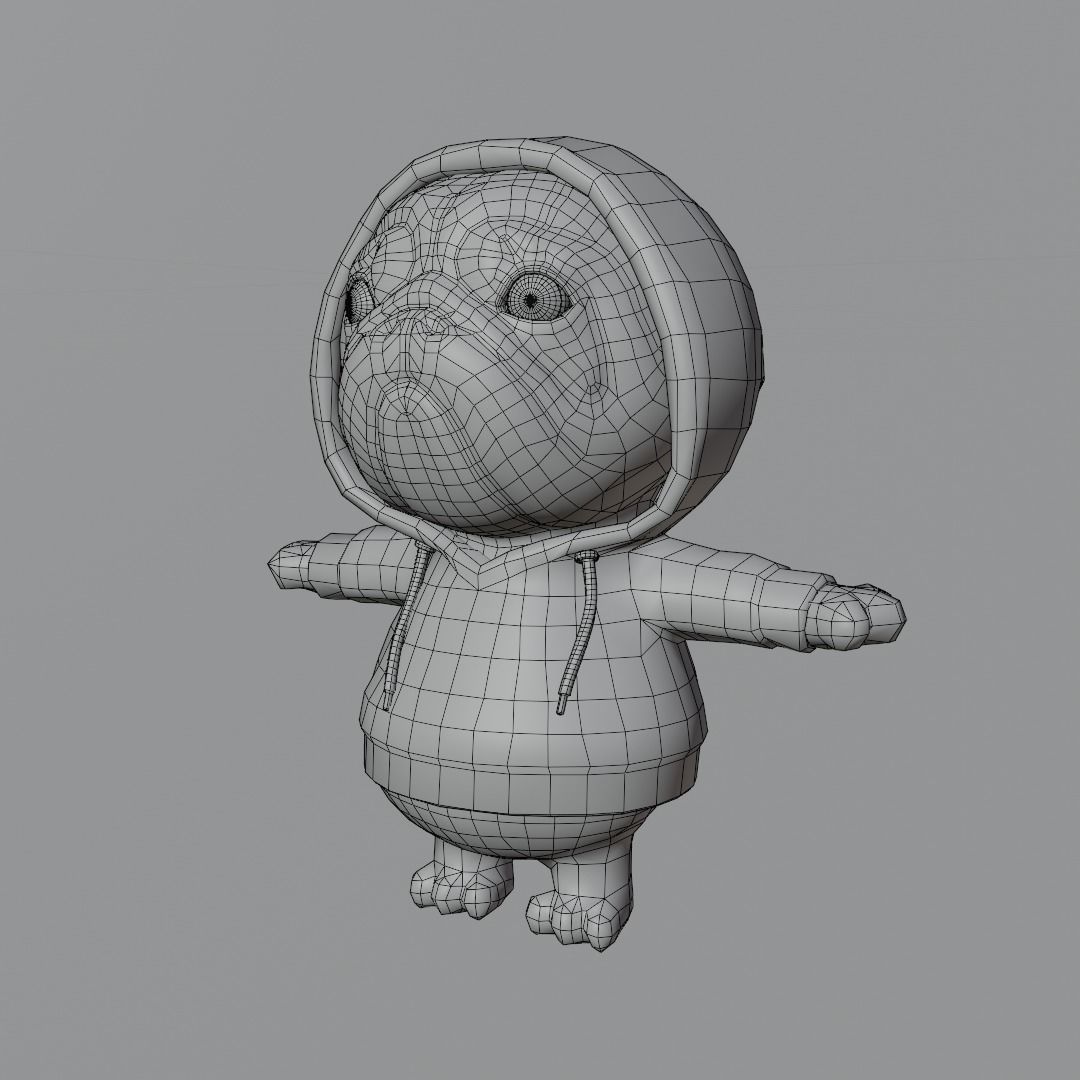 Pug in a hoodie Low-poly 3D model_8