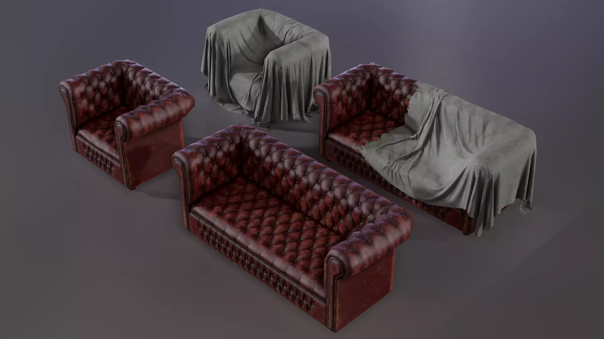 Chesterfield sofa set Low-poly 3D model