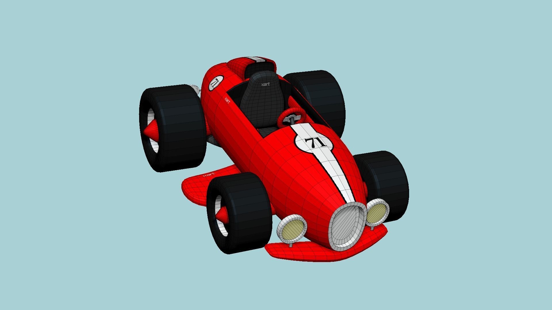 Cartoon Kart B01 Red - Vehicle Racing Design Low-poly 3D model_6