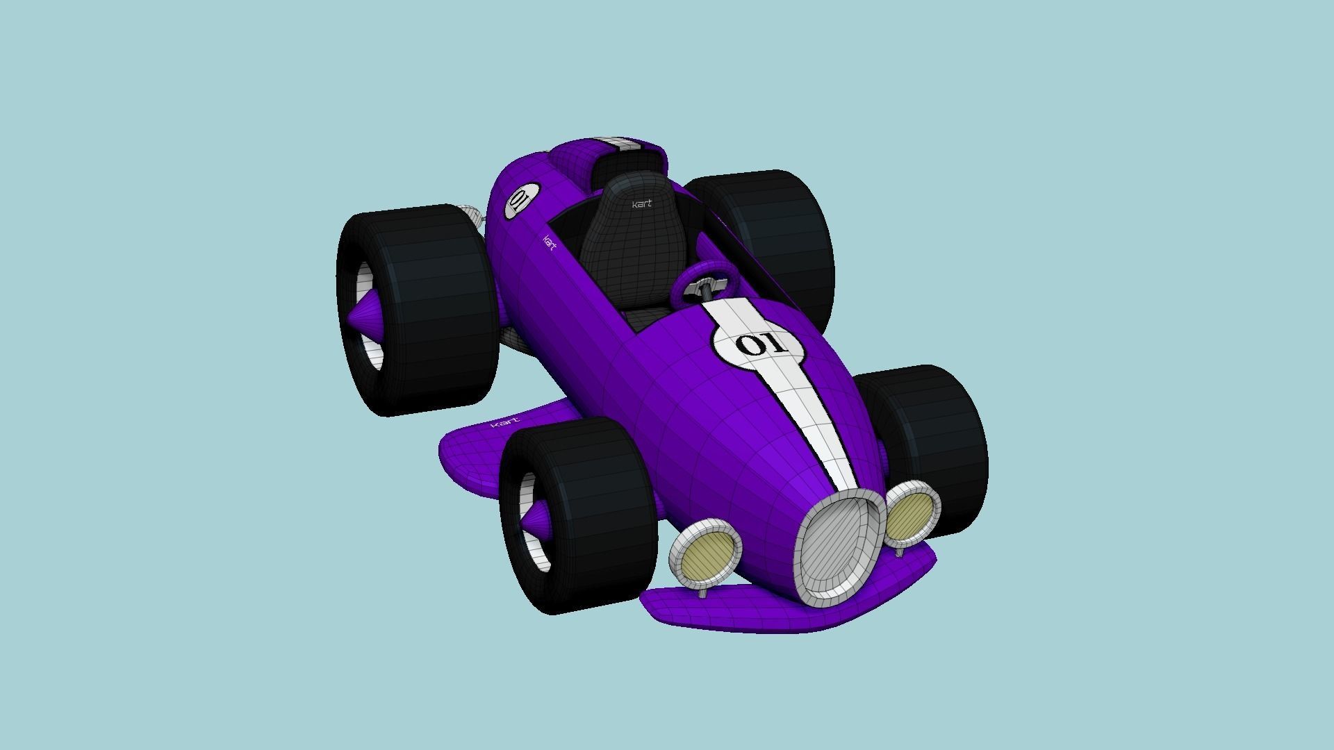 Cartoon Kart B04 Purple - Vehicle Racing Design Low-poly 3D model_6