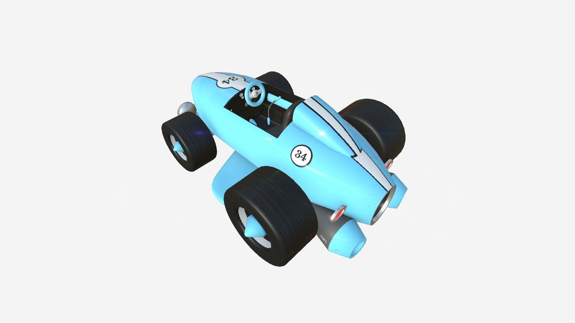 Cartoon Kart B10 Light Blue - Vehicle Racing Design Low-poly 3D model_4