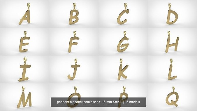 pendant alphabet comic sans  15 mm Small  3D Model Collection
