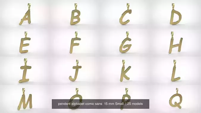 pendant alphabet comic sans  15 mm Small  3D Model Collection