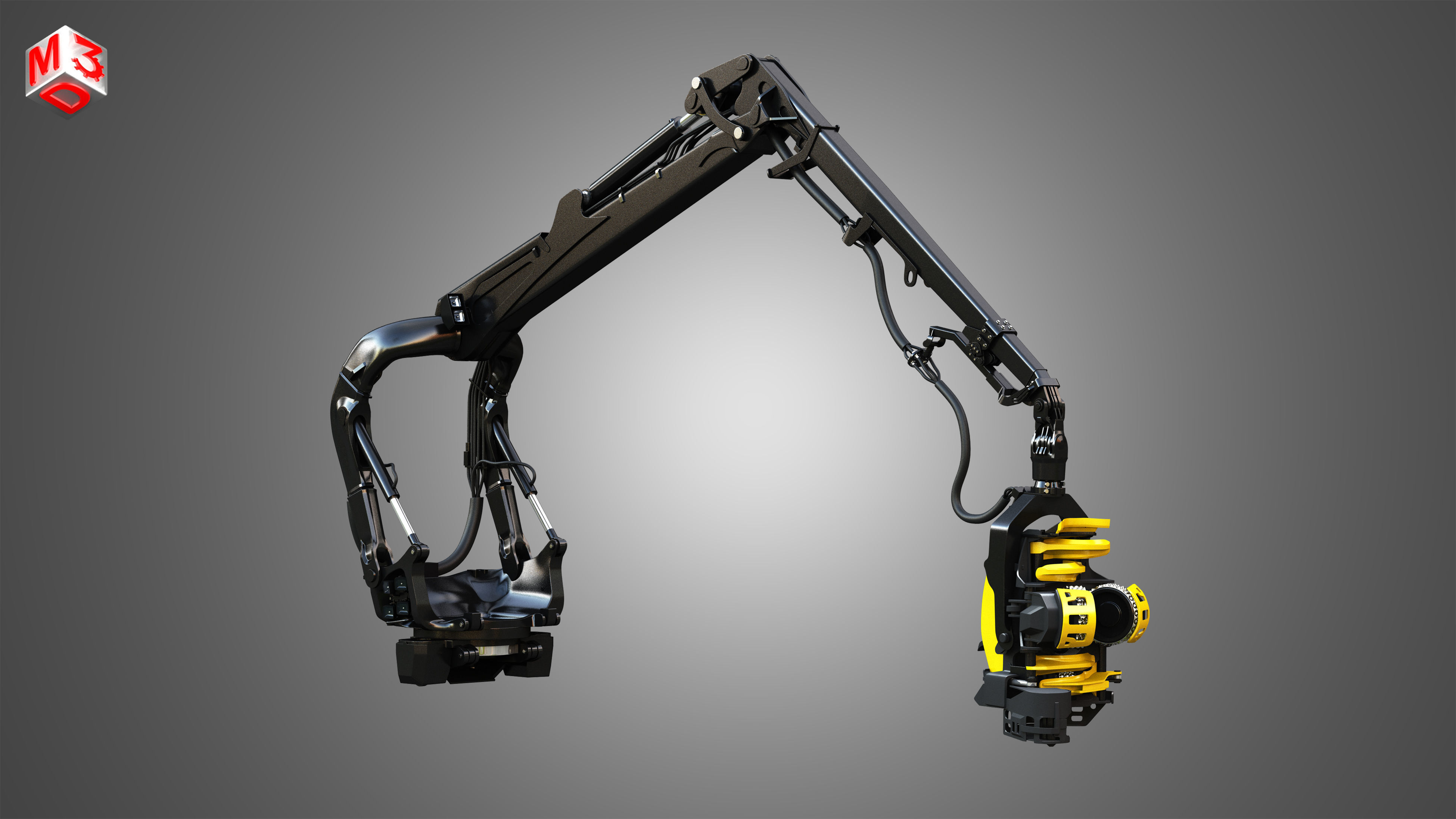 Forestry Crane with Harvester Head 3D model_3