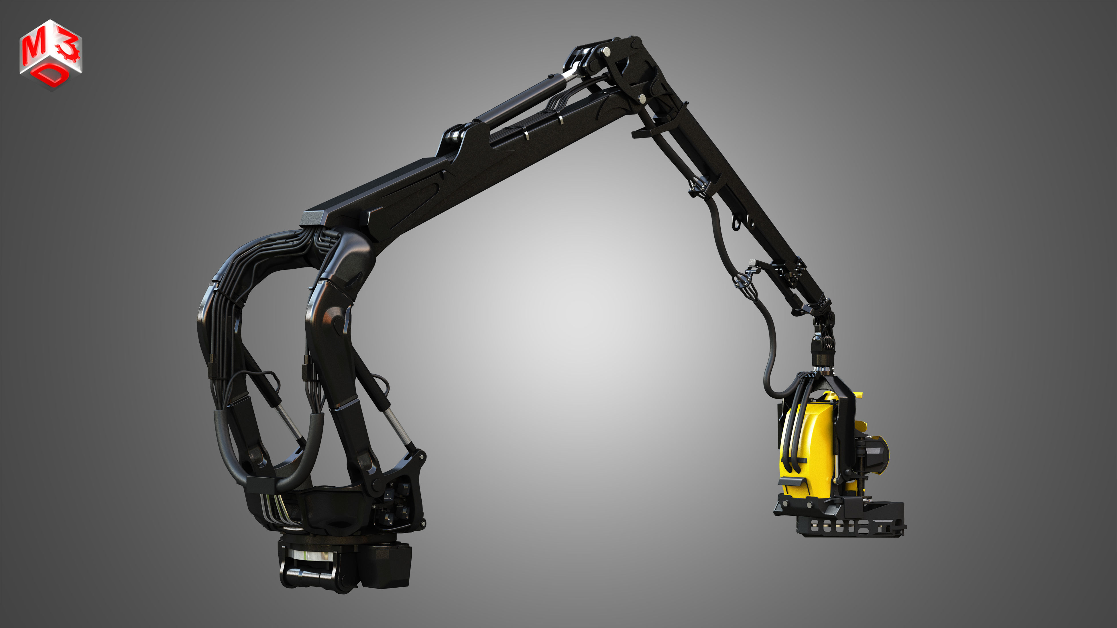 Forestry Crane with Harvester Head 3D model_2