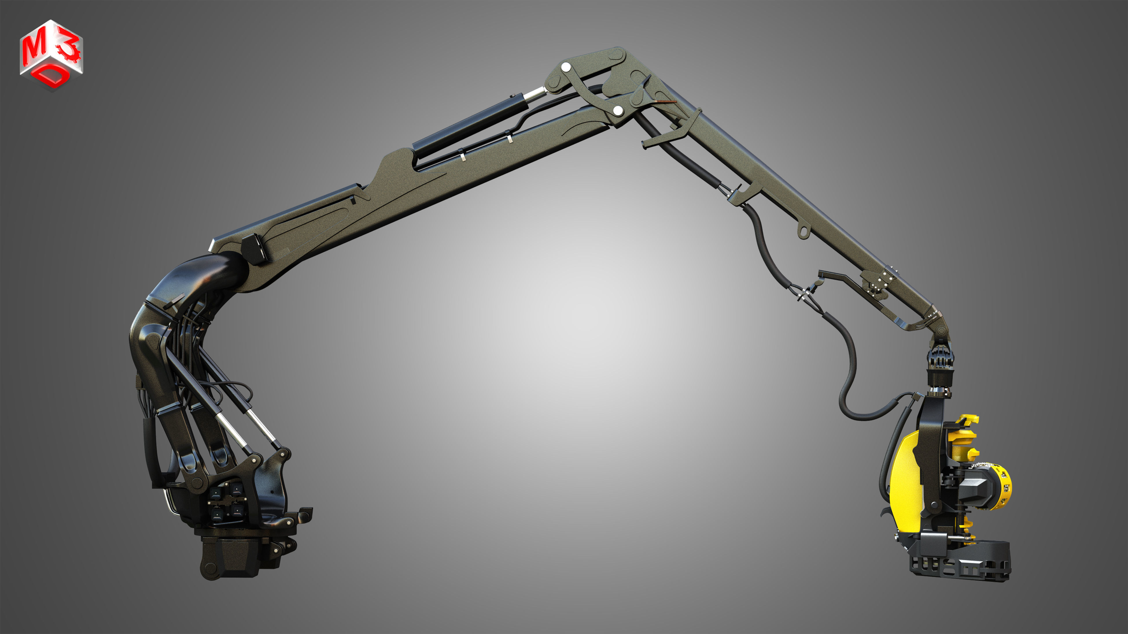 Forestry Crane with Harvester Head 3D model_6