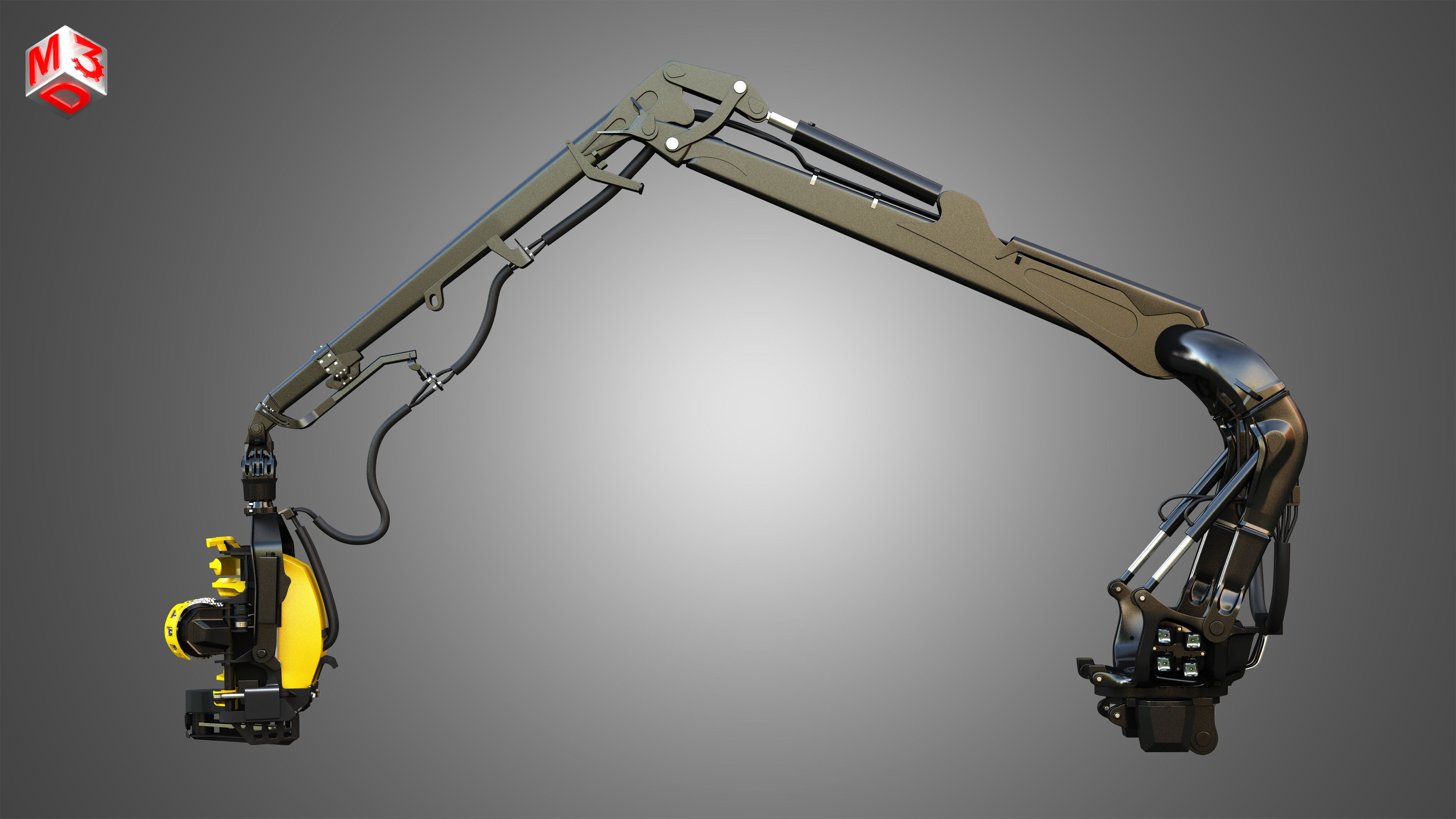 Forestry Crane with Harvester Head 3D model_5