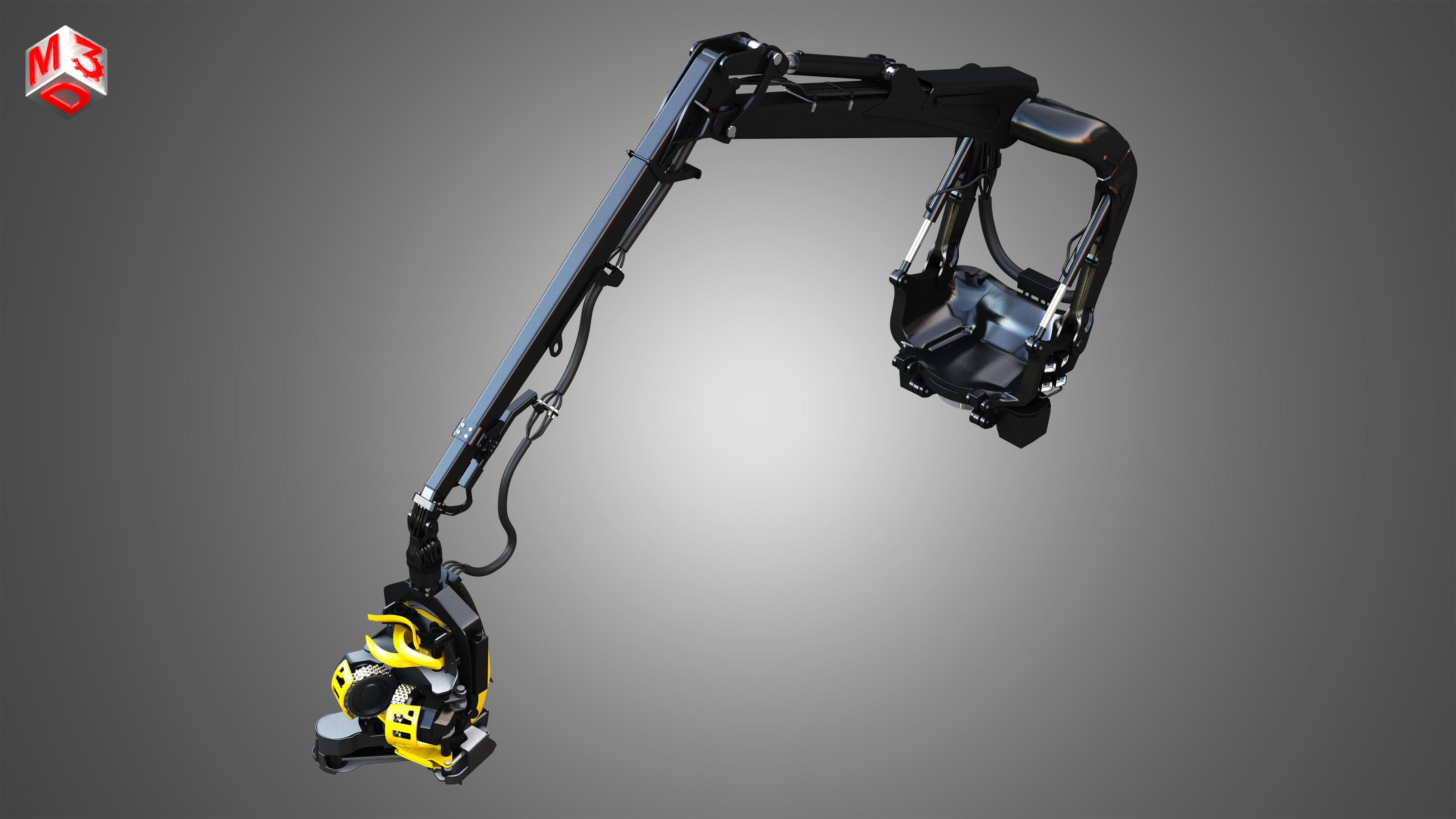 Forestry Crane with Harvester Head 3D model_7