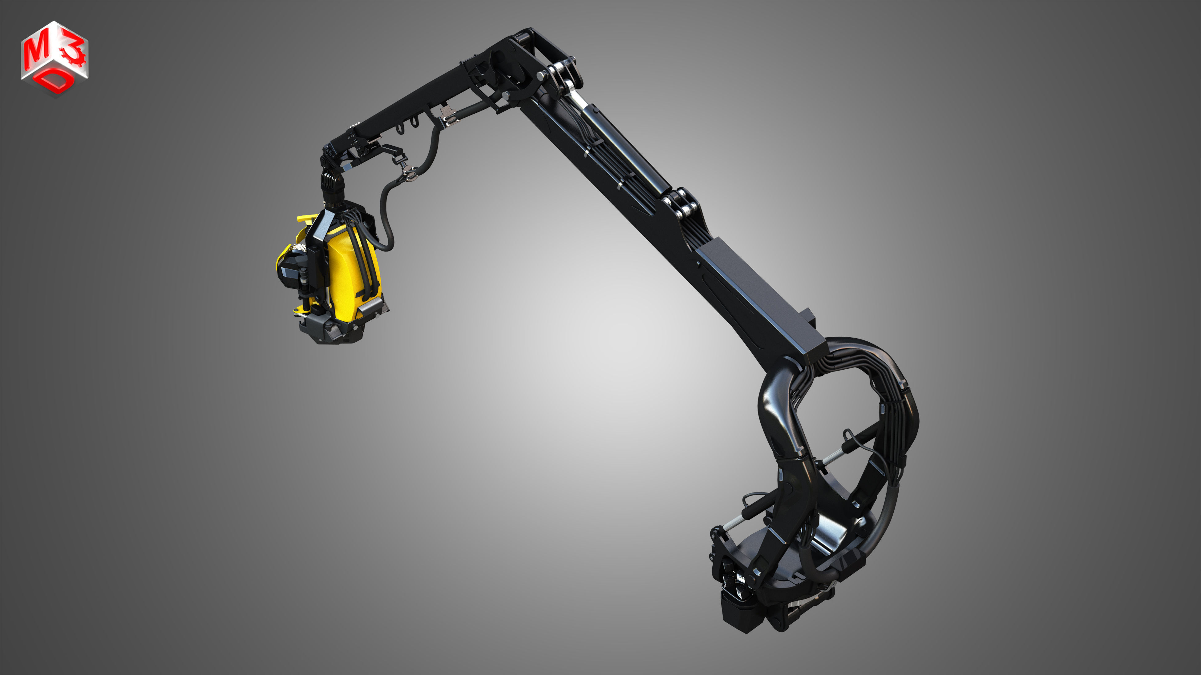 Forestry Crane with Harvester Head 3D model_10