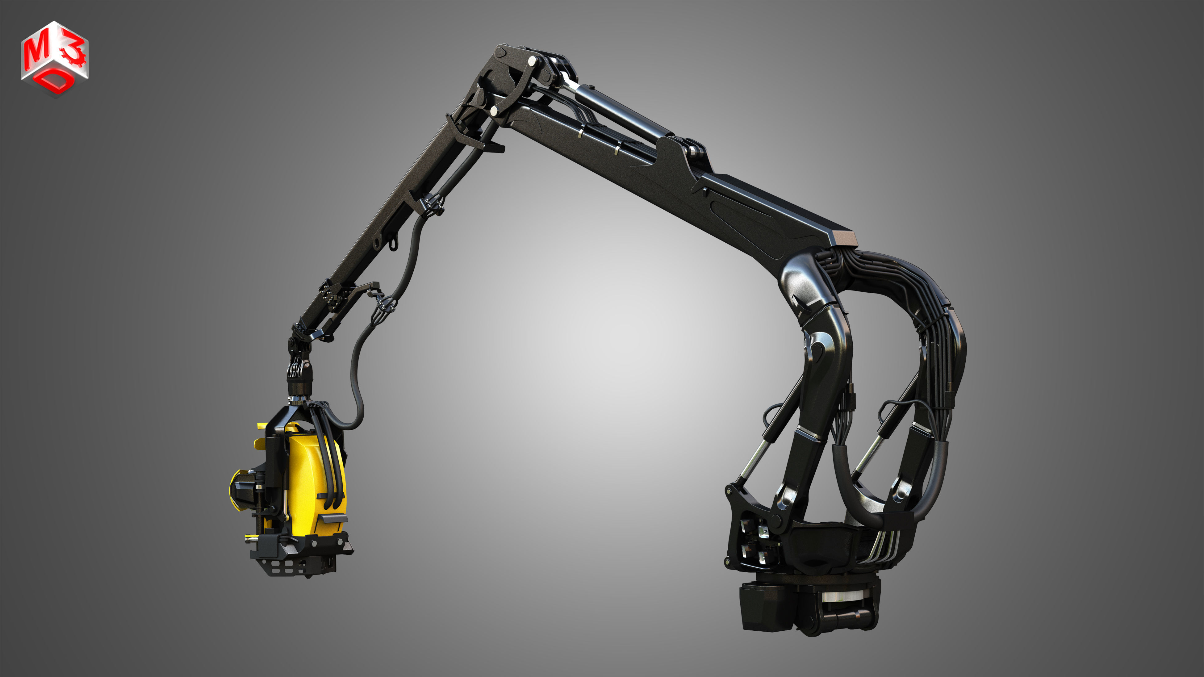 Forestry Crane with Harvester Head 3D model_4