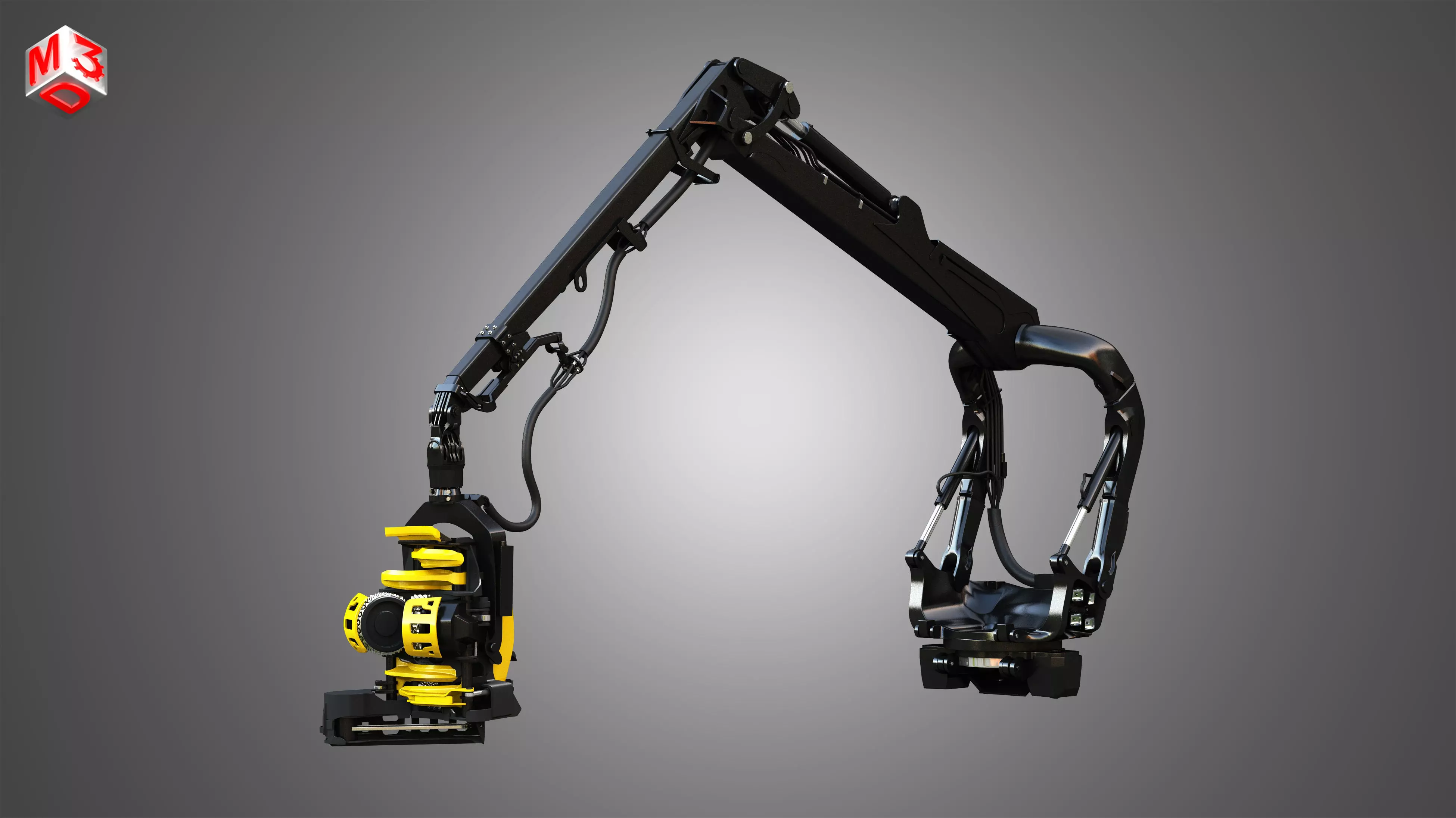Forestry Crane with Harvester Head 3D model_0