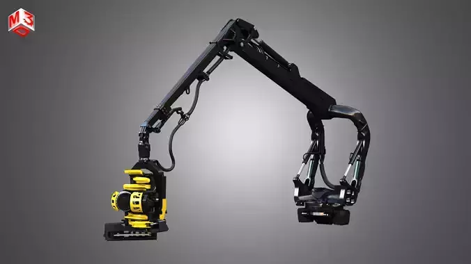 Forestry Crane with Harvester Head 3D model
