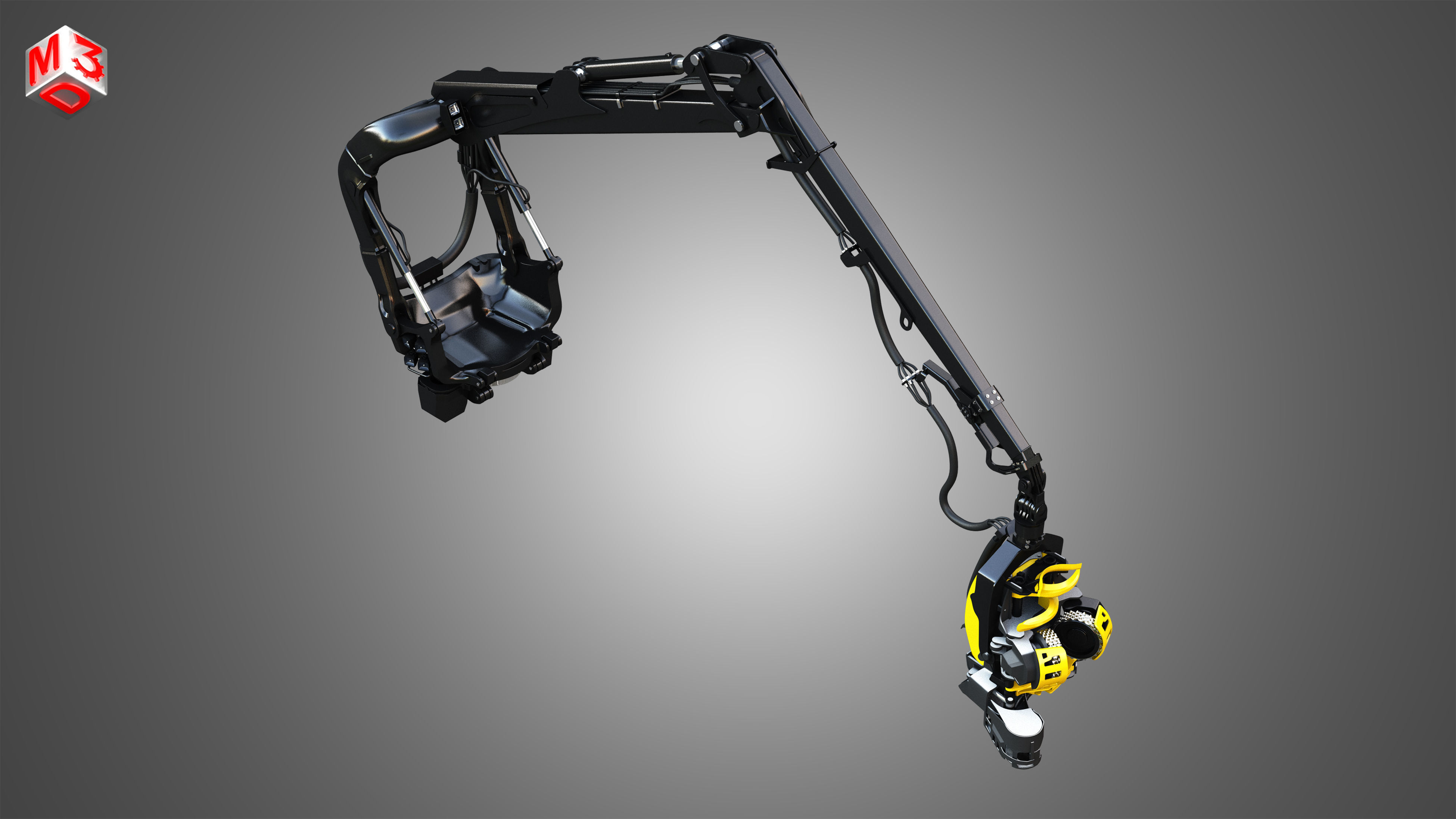 Forestry Crane with Harvester Head 3D model_9