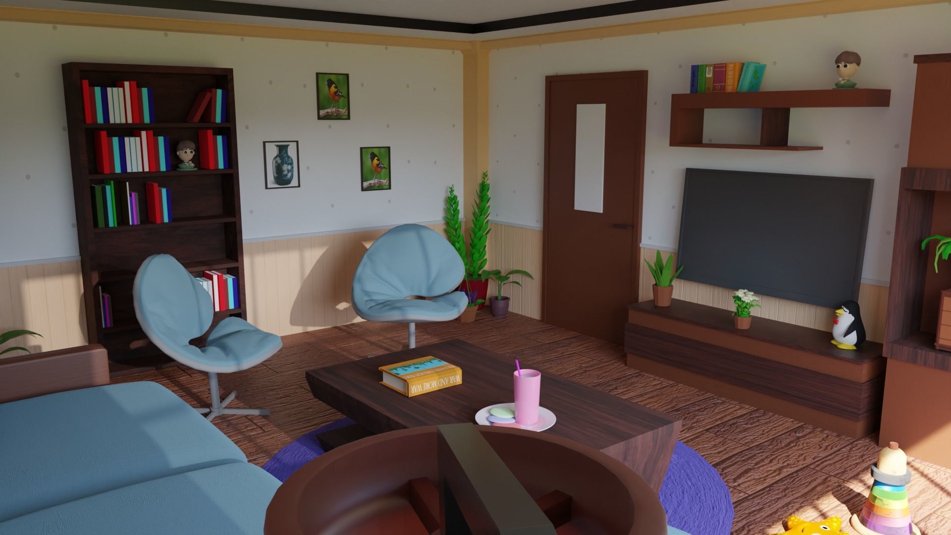 Livingroom living room with furniture 3D model_2