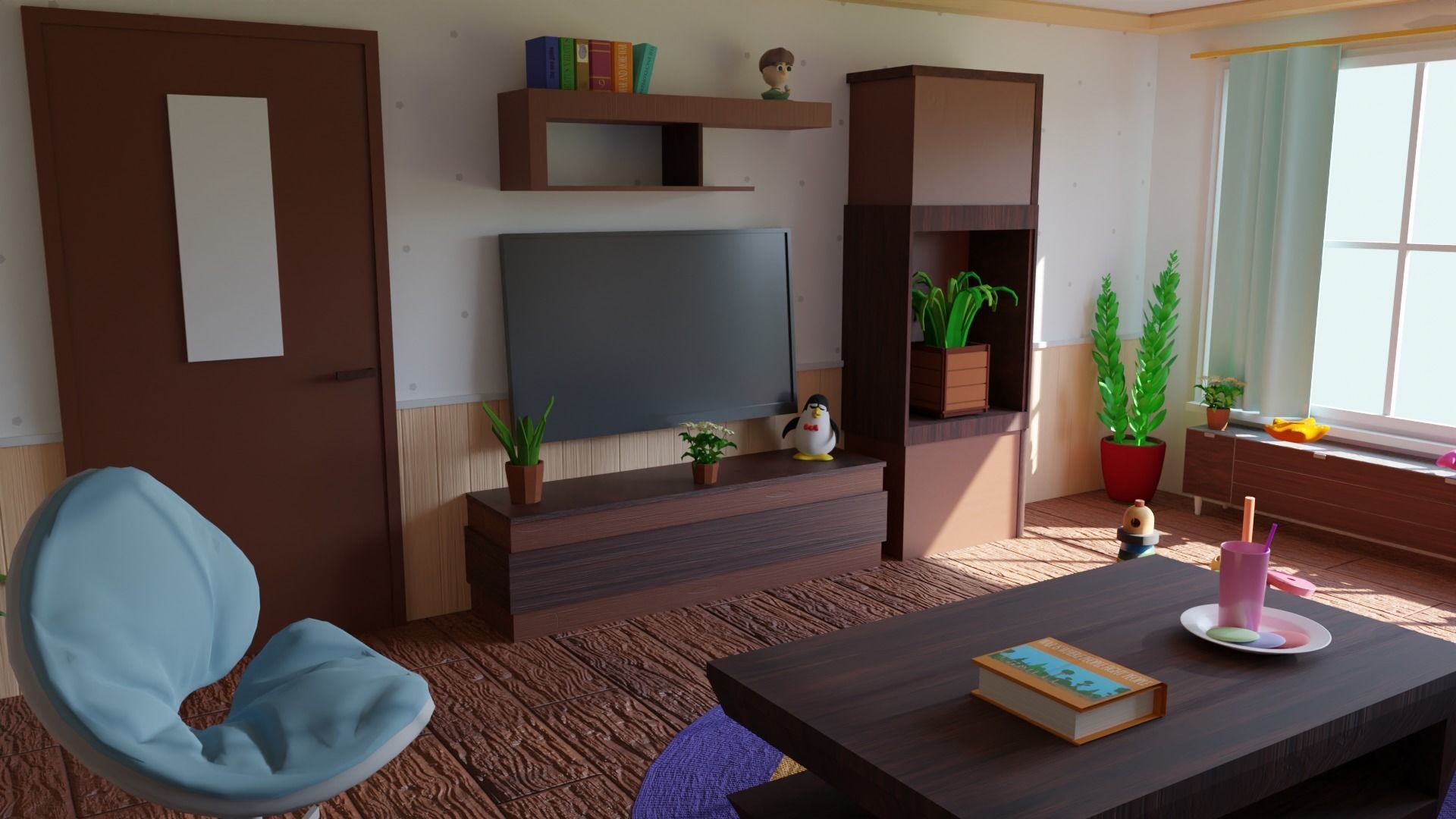 Livingroom living room with furniture 3D model_3