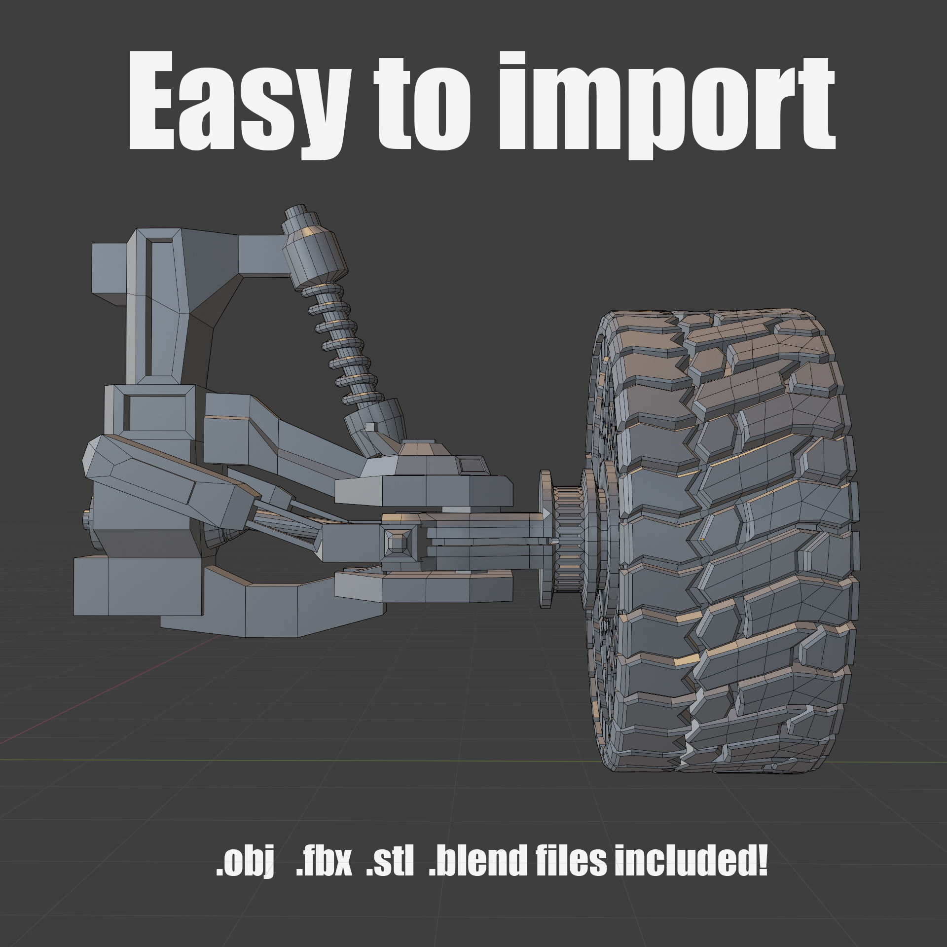 Ofroad wheel and suspension Low poly 3D model Free low-poly 3D model_4
