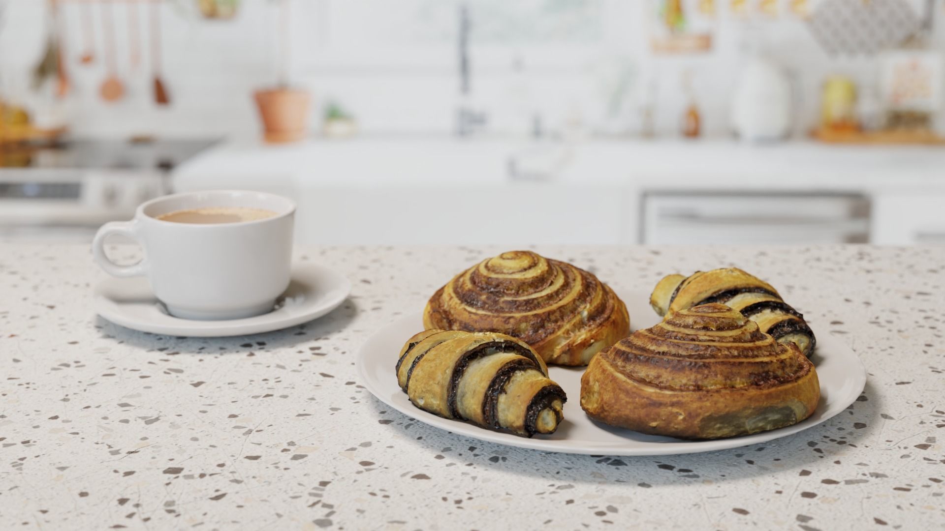chocolate croissant     cinnamon roll Free low-poly 3D model_3