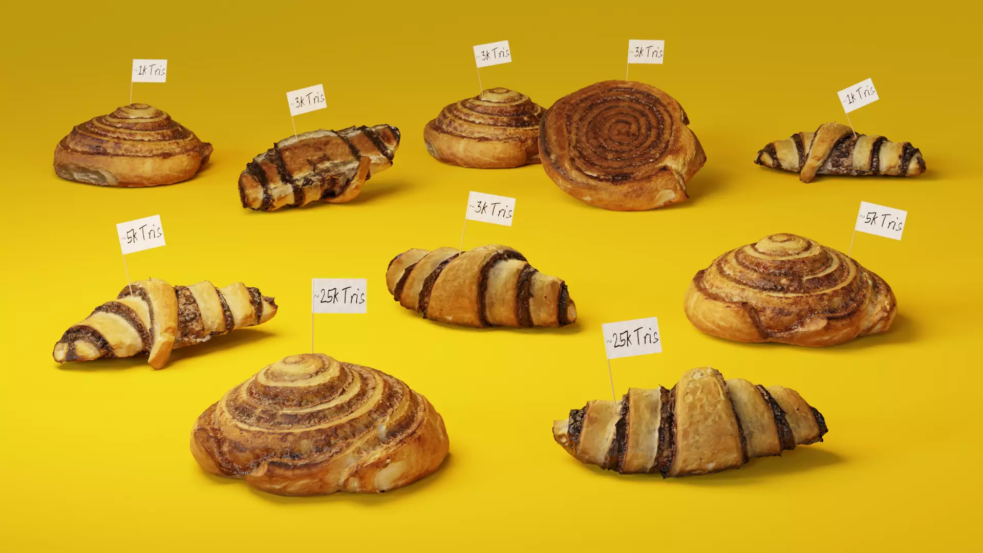 chocolate croissant     cinnamon roll Free low-poly 3D model_0