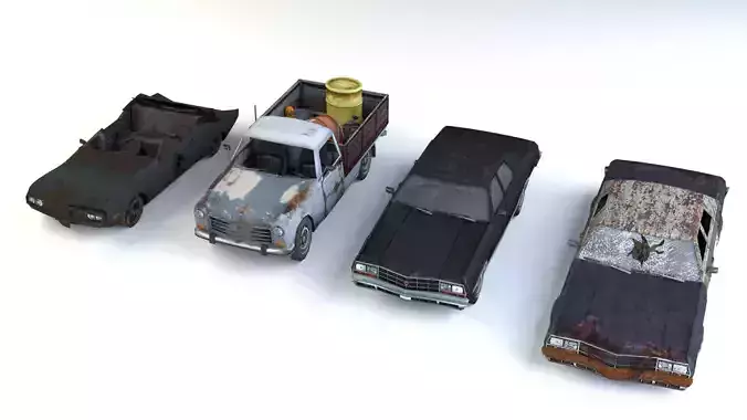 Old Rusty cars mini pack Low-poly 3D model