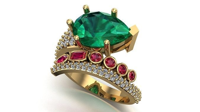 emerald fashion ring 3D print model