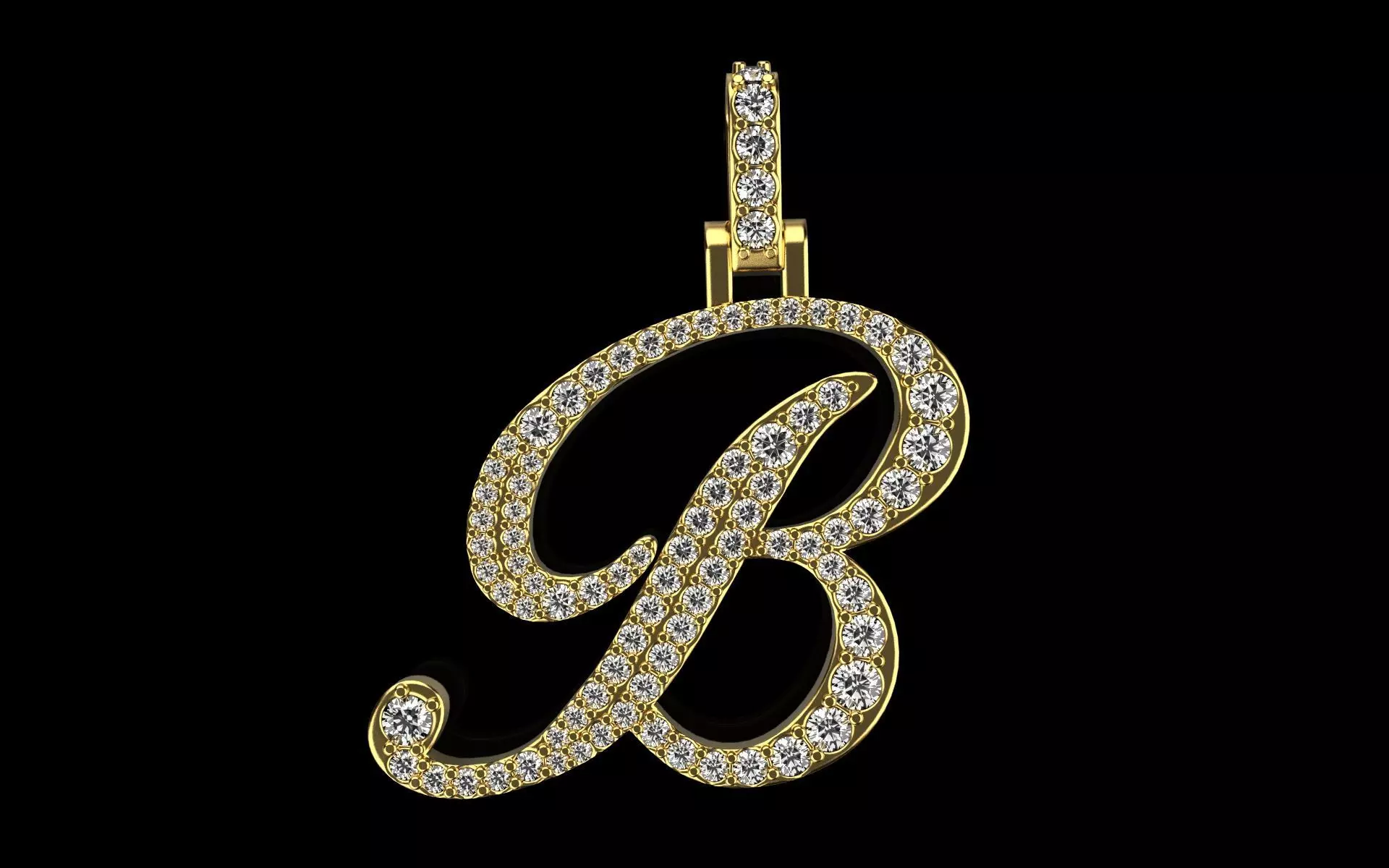 Pendant B 3d model initial gold with diamonds 3D print model