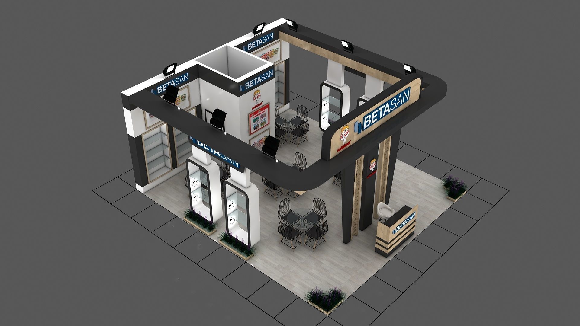 Booth Exhibition Stand Stall 7x8m Height 366cm 3 Side  3D model  3D model_5