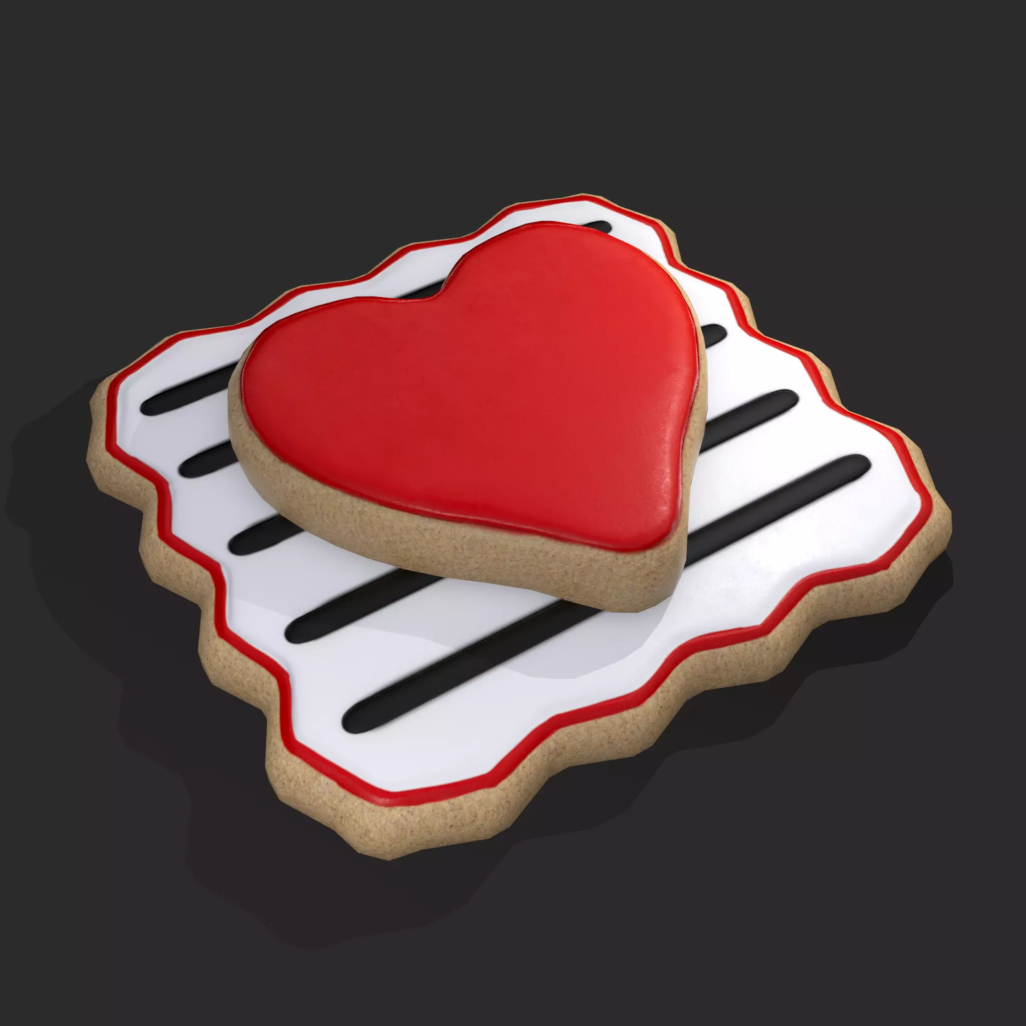 Layered Lined Valentines Square Heart Cookie Low-poly 3D model_0