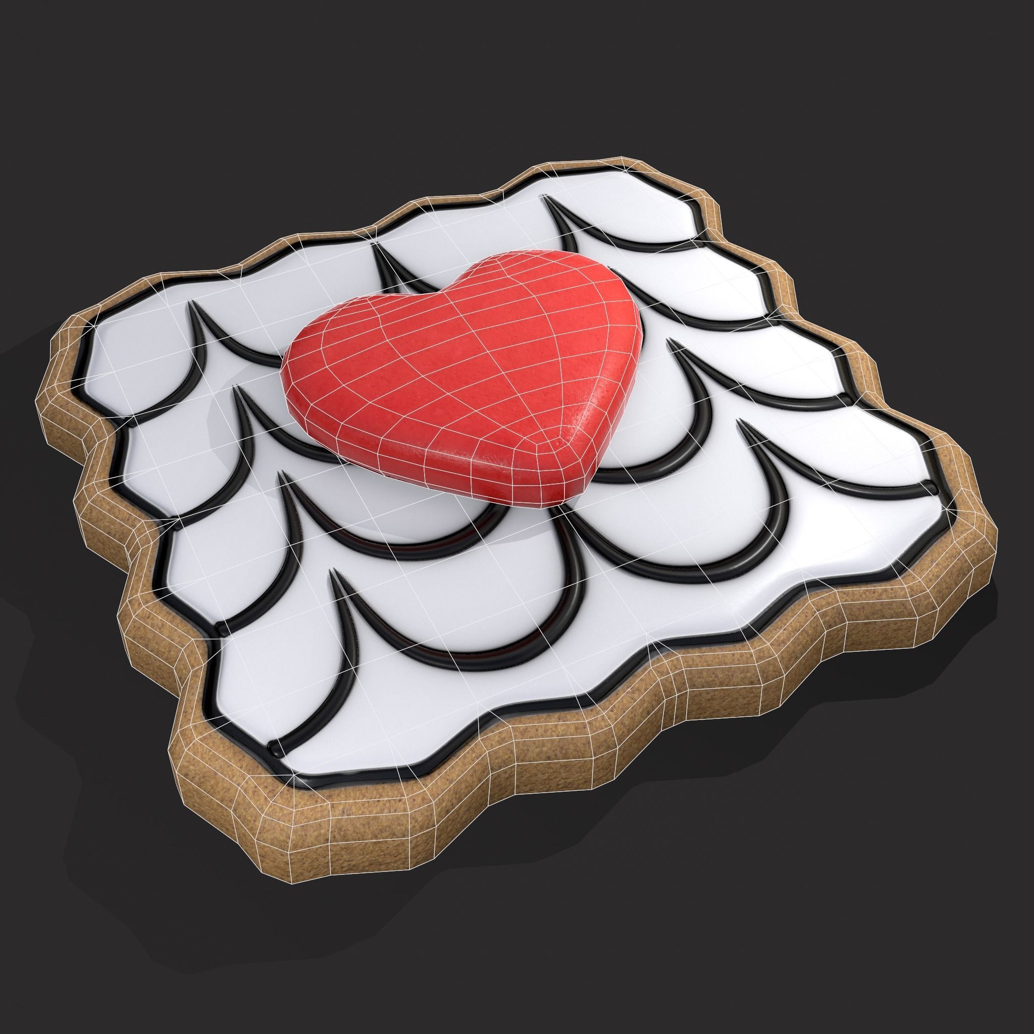 Layered Valentines Waved Square Heart Cookie Low-poly 3D model_18