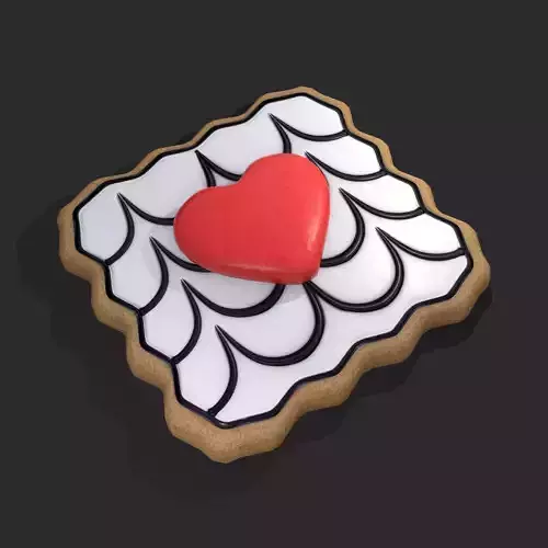 Layered Valentines Waved Square Heart Cookie Low-poly 3D model
