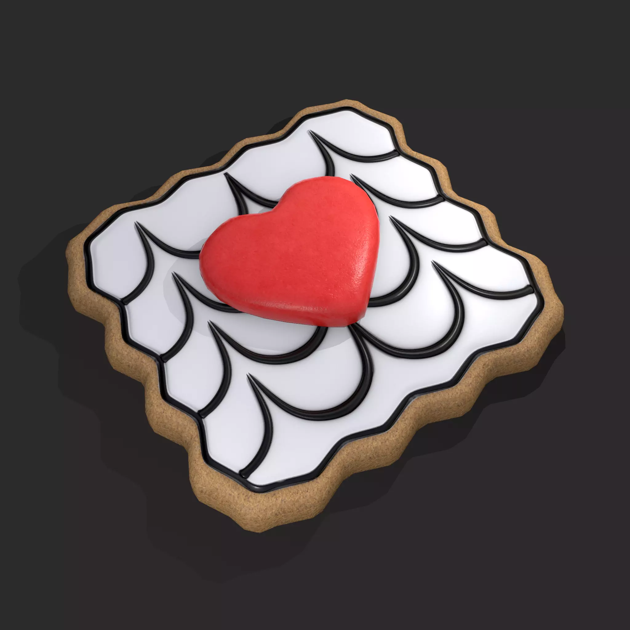 Layered Valentines Waved Square Heart Cookie Low-poly 3D model_0