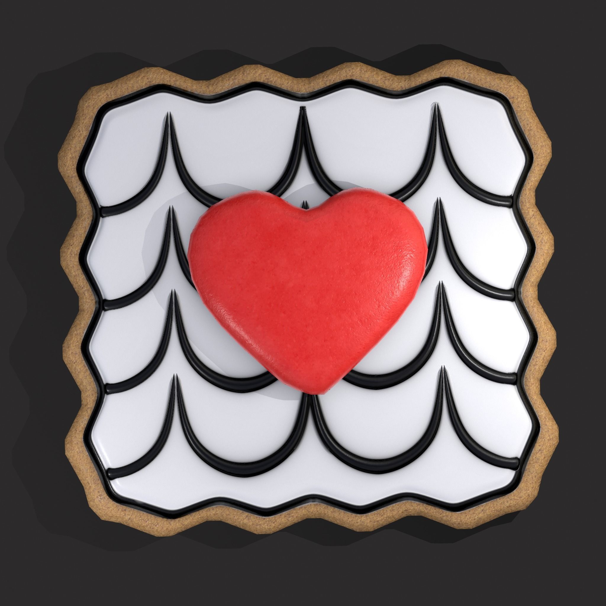 Layered Valentines Waved Square Heart Cookie Low-poly 3D model_3
