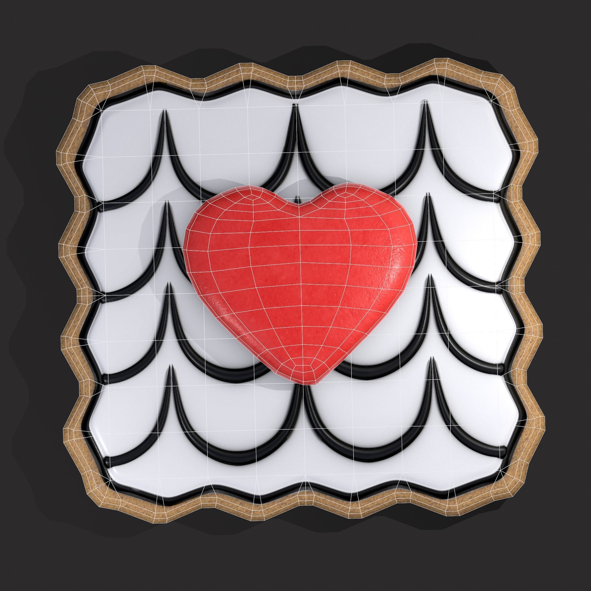 Layered Valentines Waved Square Heart Cookie Low-poly 3D model_4