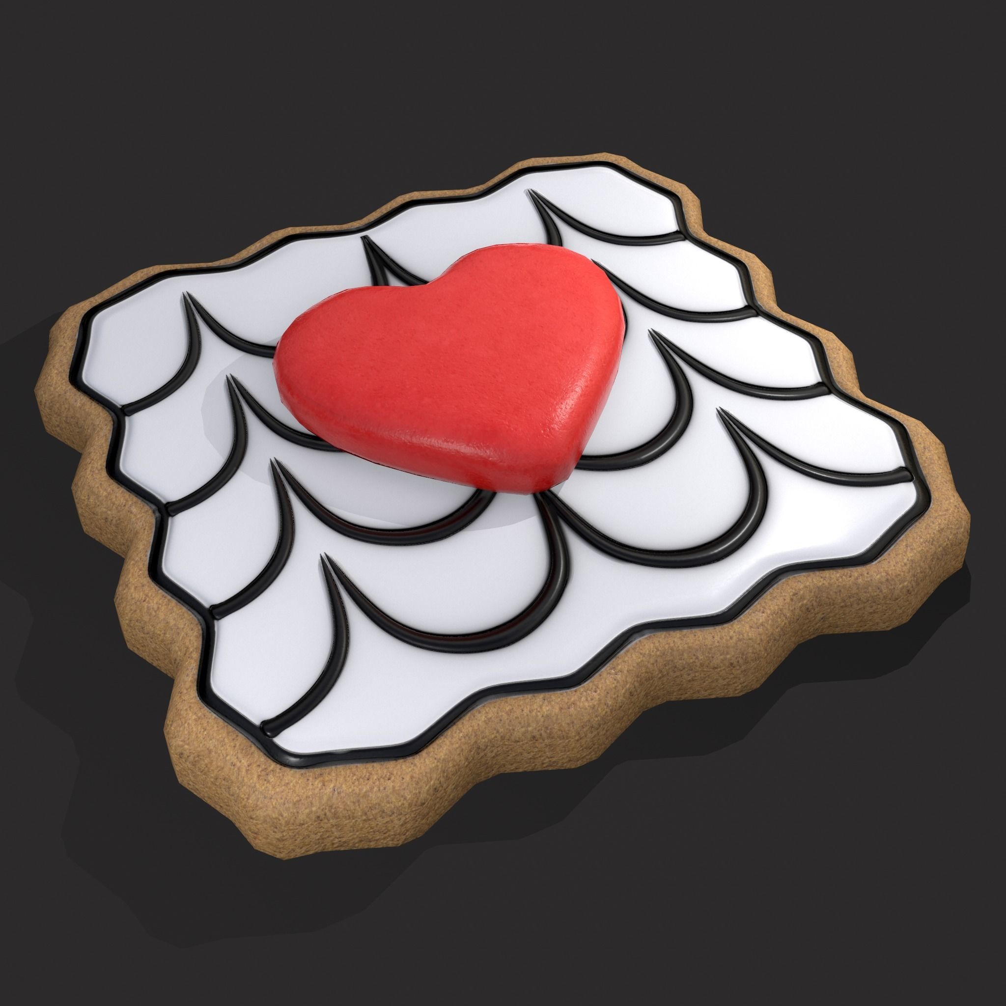 Layered Valentines Waved Square Heart Cookie Low-poly 3D model_17