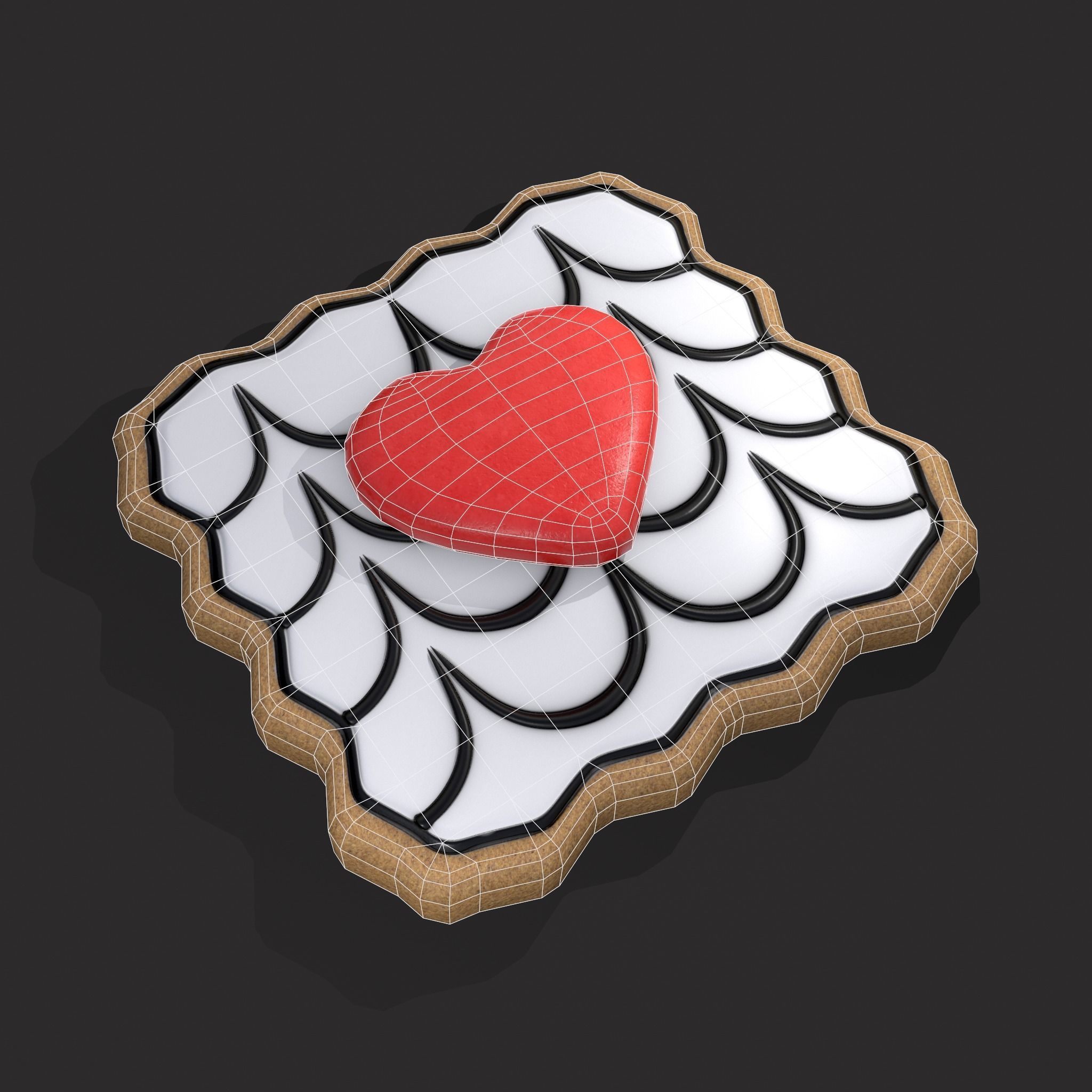 Layered Valentines Waved Square Heart Cookie Low-poly 3D model_2