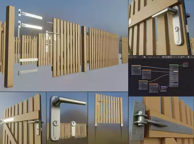 Wooden fence set 3 Vertical with door parts