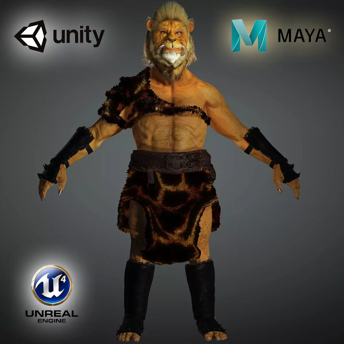 Lion Man High quality 3D character full Rigged and Animated 3D model_0