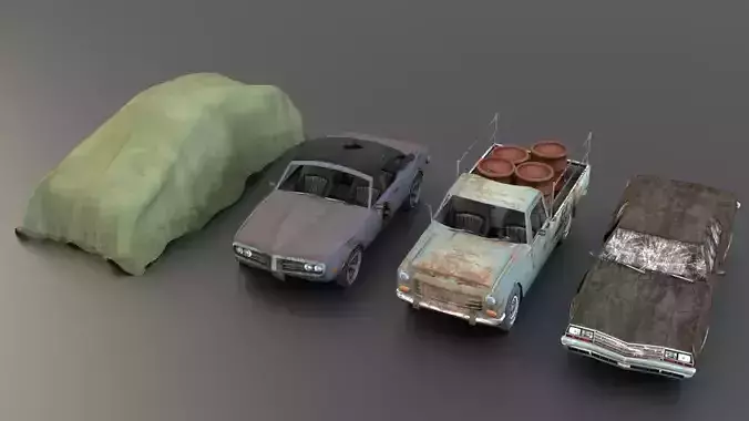 4 Old Rusty cars mini pack