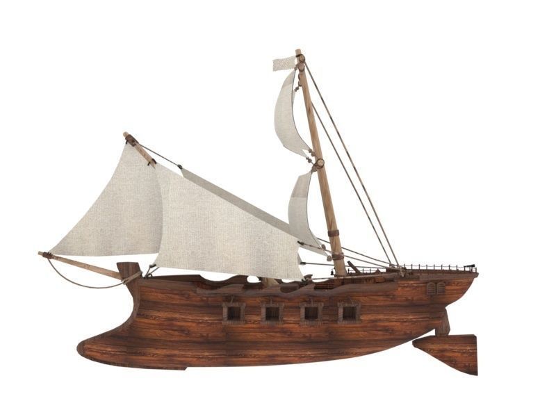 Wooden boat  3D model_3