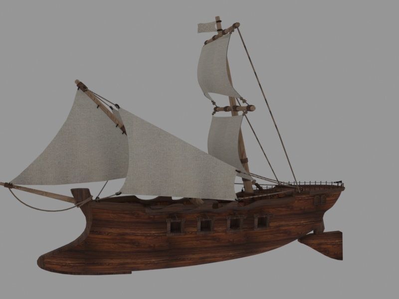 Wooden boat  3D model_5