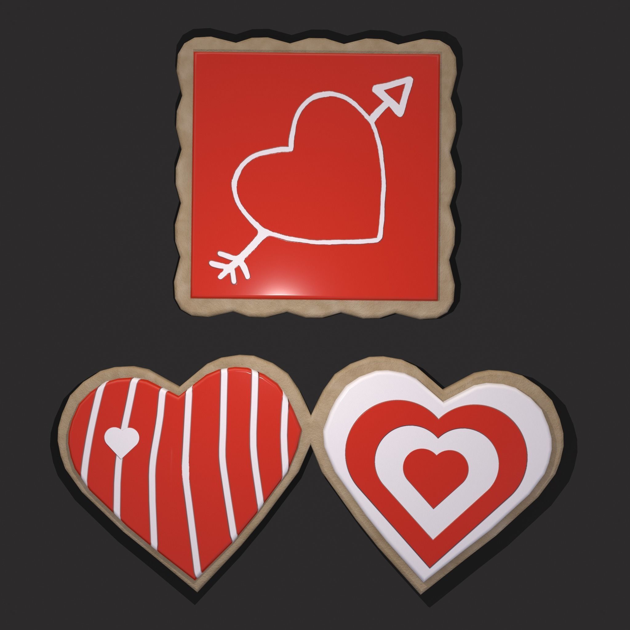 Valentines Cookies Hearts and Square Free low-poly 3D model_3