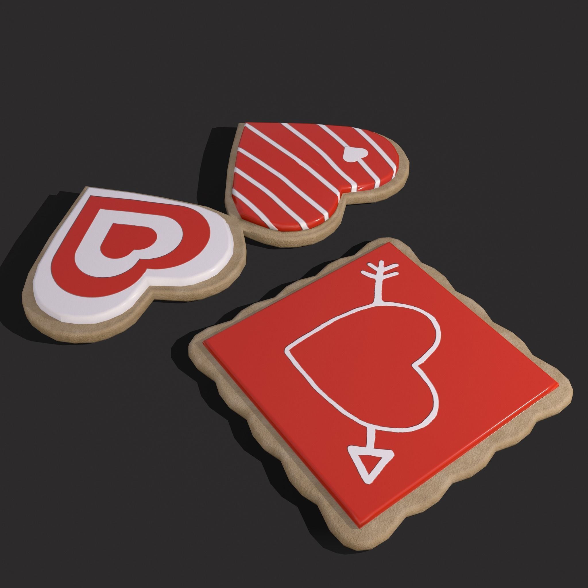 Valentines Cookies Hearts and Square Free low-poly 3D model_7