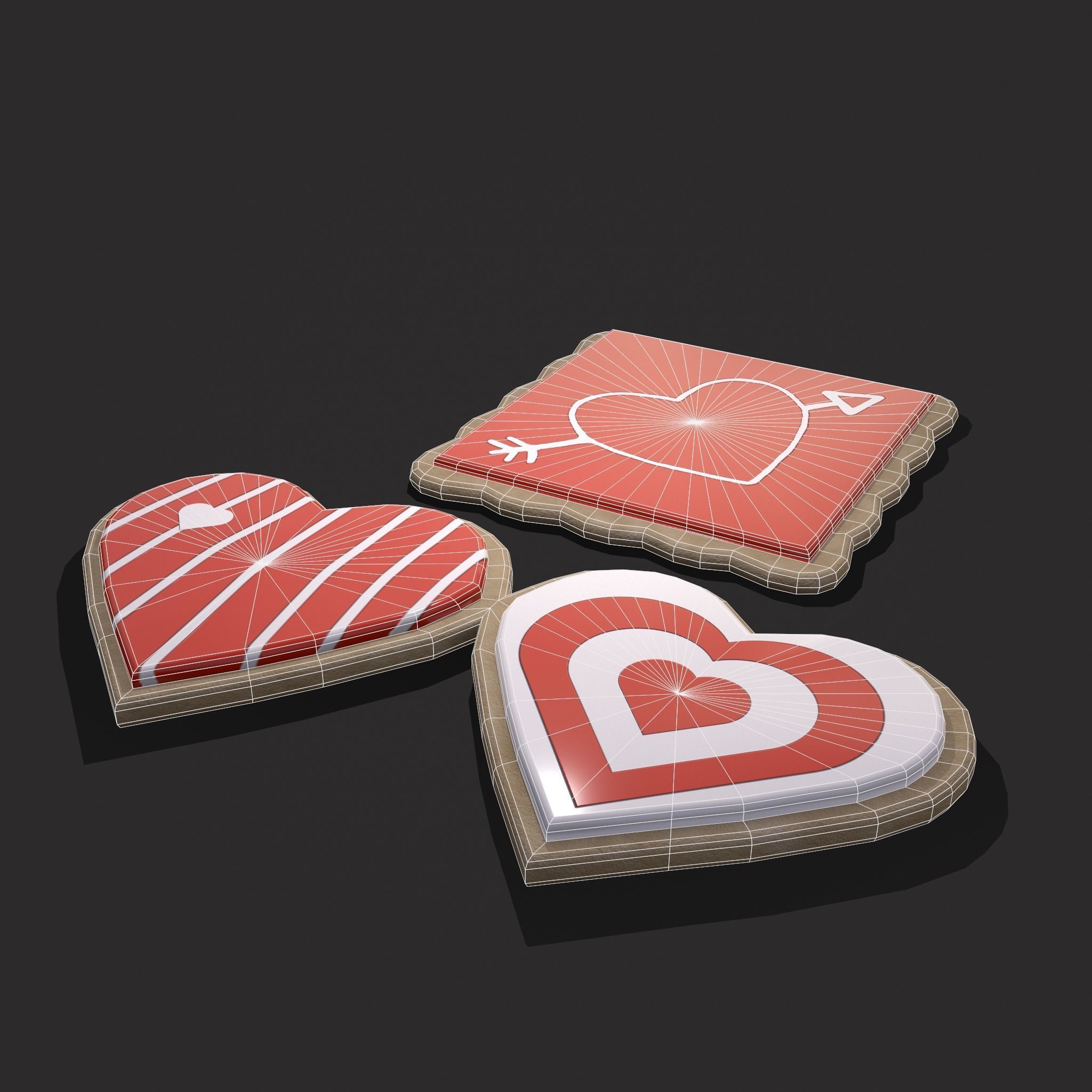 Valentines Cookies Hearts and Square Free low-poly 3D model_6