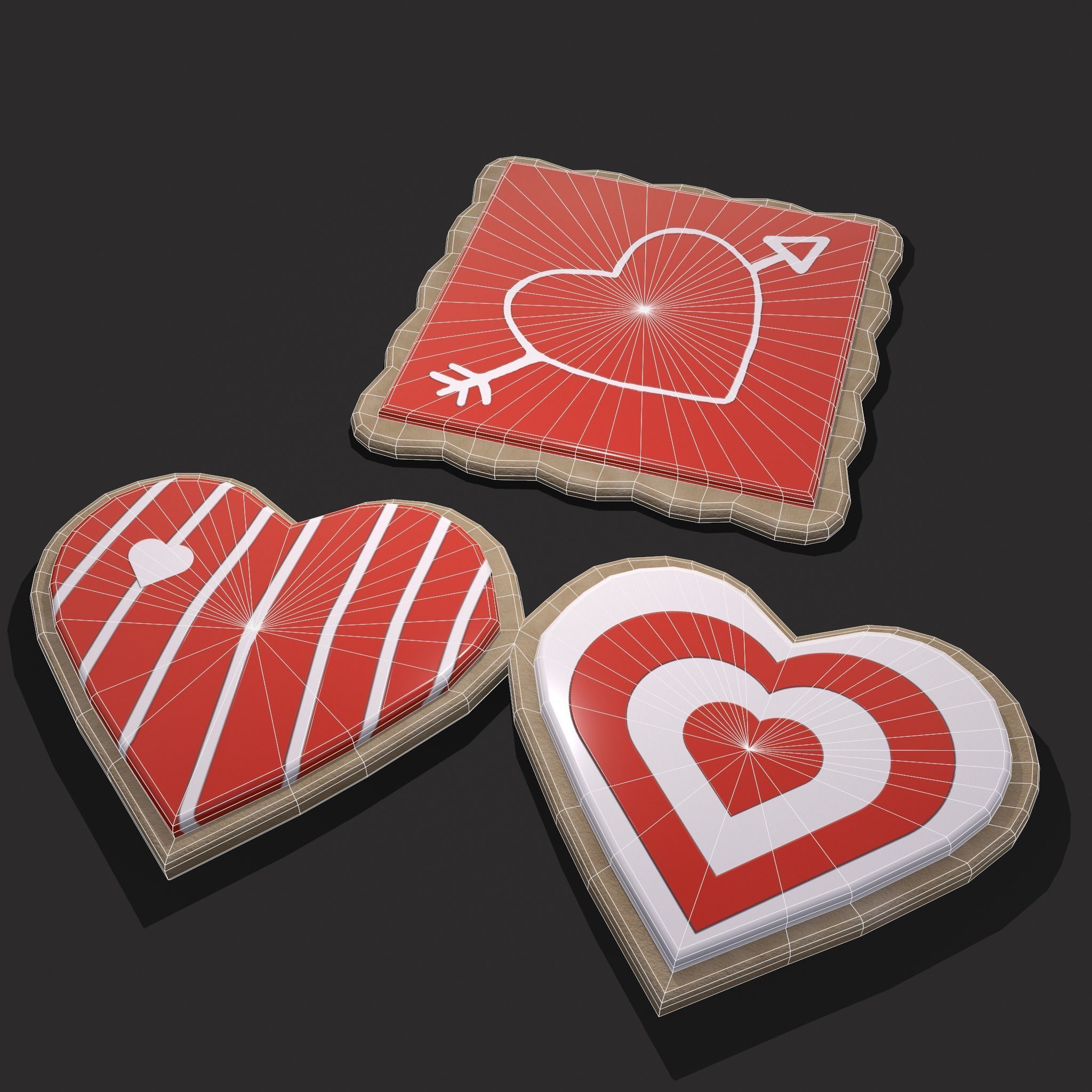 Valentines Cookies Hearts and Square Free low-poly 3D model_2