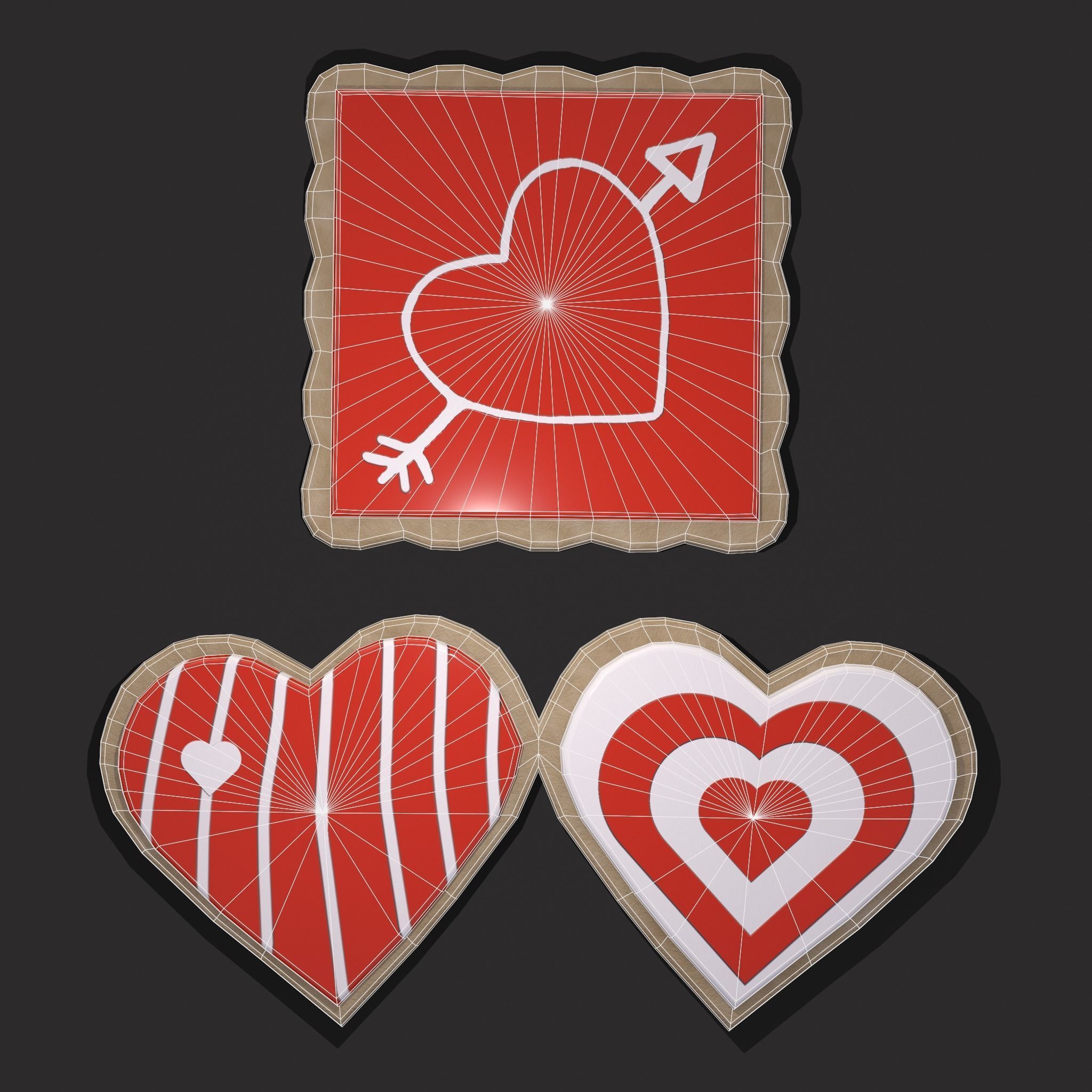 Valentines Cookies Hearts and Square Free low-poly 3D model_4